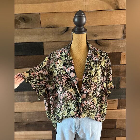 90s Vintage Sheer Floral Ruffled Short Sleeve Sag Harbor Blouse Size 2X - Picture 5 of 10